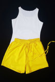 Yellow Fashion Sexy adult Patchwork Solid Bandage Two Piece Suits pencil Sleeveless Two Pieces