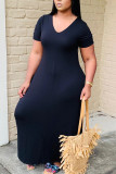 ワインレッド ファッション カジュアル ブラック グレー ピンク イエロー ワインレッド ロイヤルブルー キャップ スリーブ 半袖 V ネック スワッガー 足首までの長さの固体ドレス