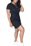 Grey Fashion Sexy Black Grey Orange Silver Cap Sleeve Short Sleeves O neck Asymmetrical skirt Solid asymmetrical Dresses