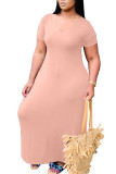 Розовая мода вскользь Черный Серый Розовый Желтый Винно-красный Королевский синий с короткими рукавами и короткими рукавами V-образным вырезом Swagger Однотонные платья длиной до щиколотки