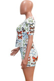 White Fashion Sexy Print Two Piece Suits Straight Short Sleeve Two Pieces