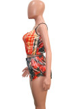 Orange Fashion Sexy Leopard Two Piece Suits Straight Sleeveless Two Pieces