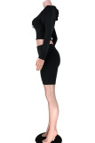 Black Fashion Active Solid Two Piece Suits pencil Long Sleeve Two Pieces