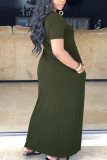 Green Fashion Casual Red Grey Blue Green Cap Sleeve Short Sleeves V Neck Swagger Floor-Length Solid Dresses