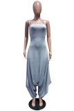 Blue Fashion Sexy Patchwork Solid Sleeveless Slip Jumpsuits