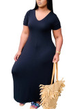 イエロー ファッション カジュアル ブラック グレー ピンク イエロー ワイン レッド ロイヤル ブルー キャップ スリーブ 半袖 V ネック スワッガー 足首までの長さの固体ドレス