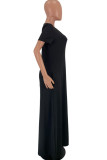 ロイヤルブルー ファッション カジュアル ブラック グレー ピンク イエロー ワインレッド ロイヤルブルー キャップ スリーブ 半袖 V ネック スワッガー 足首までの長さの固体ドレス