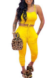 Yellow Fashion Casual Solid Two Piece Suits pencil Sleeveless Two Pieces