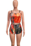 Orange Fashion Sexy Leopard Two Piece Suits Straight Sleeveless Two Pieces