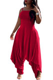 Rote, modische, sexy, einfarbige, ärmellose Slip-Jumpsuits mit Patchwork-Motiv