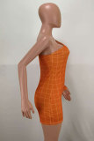 Оранжевый модный сексуальный клетчатый комбинезон в стиле пэчворк с длинными рукавами и воротником на одно плечо, комбинезон