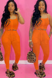 Orange Fashion Casual Solid Two Piece Suits pencil Sleeveless Two Pieces