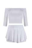 White Half Sleeve Mid Solid shorts Two-piece suit