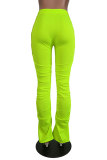 Fluorescent green Blue Yellow Cyan Fluorescent green rose red Drawstring Sleeveless Mid Patchwork Solid bandage Straight Pants Bottoms
