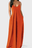 Orange Milk. Fashion Sexy Casual Spaghetti Strap Sleeveless Slip Princess Dress Floor-Length Solid Dresses