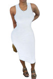 White Fashion Solid Backless Asymmetrical O Neck Asymmetrical Dresses