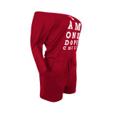 Red Drawstring Mid Letter Loose shorts Rompers