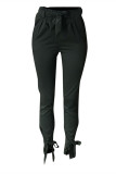 Pantalones pitillo asimétricos con lazo y lazo liso alto con bragueta elástica negro