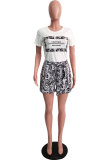 Black Fashion Casual Sexy Print Patchwork bow-knot Straight Short Sleeve