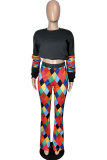 Разноцветные эластичные брюки в стиле пэчворк со средним принтом и брюками Брюки