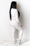 White Casual Fashion adult Bandage Two Piece Suits Solid Straight Long Sleeve Two-piece Pants S