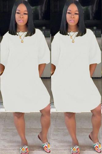 White adult Sexy Fashion Cap Sleeve Half Sleeves O neck Straight Knee-Length Solid Patchwork Ca