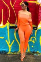 Oranje Casual ritssluiting Solide jumpsuits met één woordkraag en lange mouwen