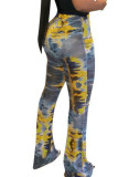 Yellow Red Yellow Elastic Fly Mid Gradient Boot Cut Bottoms