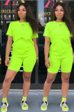 Yellow Fashion Casual Slim fit Two Piece Suits Solid Regular Short Sleeve Two-Piece Short Set