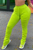 Yellow Blue Yellow Cyan Fluorescent green rose red Drawstring Sleeveless Mid Patchwork Solid bandage Straight Pants Bottoms