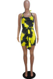 Yellow Fashion Sexy Patchwork Backless Print Sleeveless V Neck Rompers
