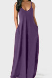 purple Milk. Fashion Sexy Casual Spaghetti Strap Sleeveless Slip Princess Dress Floor-Length Solid Dresses