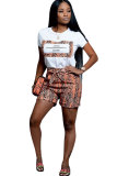Orange Fashion Casual Sexy Print Patchwork bow-knot Straight Short Sleeve