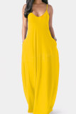 Yellow Milk. Fashion Sexy Casual Spaghetti Strap Sleeveless Slip Princess Dress Floor-Length Solid Dresses