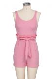 Pink Fashion Sexy Solid zipper Patchwork Sleeveless O Neck Rompers