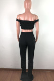 Black Acrylic Fashion Celebrities Solid Draped Two Piece Suits pencil Sleeveless Two Pieces