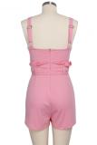 Pink Fashion Sexy Solid zipper Patchwork Sleeveless O Neck Rompers