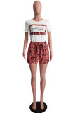 Red Fashion Casual Sexy Print Patchwork bow-knot Straight Short Sleeve