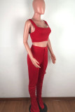 Red Acrylic Fashion Celebrities Solid Draped Two Piece Suits pencil Sleeveless Two Pieces