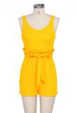 Yellow Fashion Sexy Solid zipper Patchwork Sleeveless O Neck Rompers