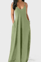Light Green Milk. Fashion Sexy Casual Spaghetti Strap Sleeveless Slip Princess Dress Floor-Length Solid Dresses