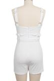 White Fashion Sexy Solid zipper Patchwork Sleeveless O Neck Rompers