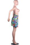 purple Green Yellow purple Elastic Fly Sleeveless High Patchwork Print Character Draped Pleated skirt shorts Bottoms