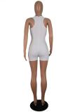 White Sexy Fashion Solid Asymmetrical bandage Hollow Sleeveless Asymmetrical Collar Rompers