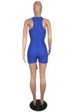Blue Sexy Fashion Solid Asymmetrical bandage Hollow Sleeveless Asymmetrical Collar Rompers
