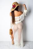 White Fashion Sexy Vacation Solid tassel Split Mesh Swimwears Cover Up