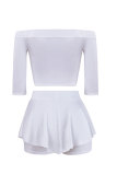 White Half Sleeve Mid Solid shorts Two-piece suit