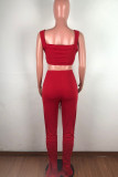 Red Acrylic Fashion Celebrities Solid Draped Two Piece Suits pencil Sleeveless Two Pieces