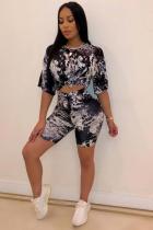 Black Polyester Fashion Sexy Two Piece Suits Sequin Slim fit crop top Bandage Skinny Half Sleeve  Two-Piec