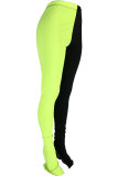 Fluorescent green Blue Fluorescent green Wine Red Elastic Fly Sleeveless Mid Patchwork Solid Split Straight Pants Bottoms